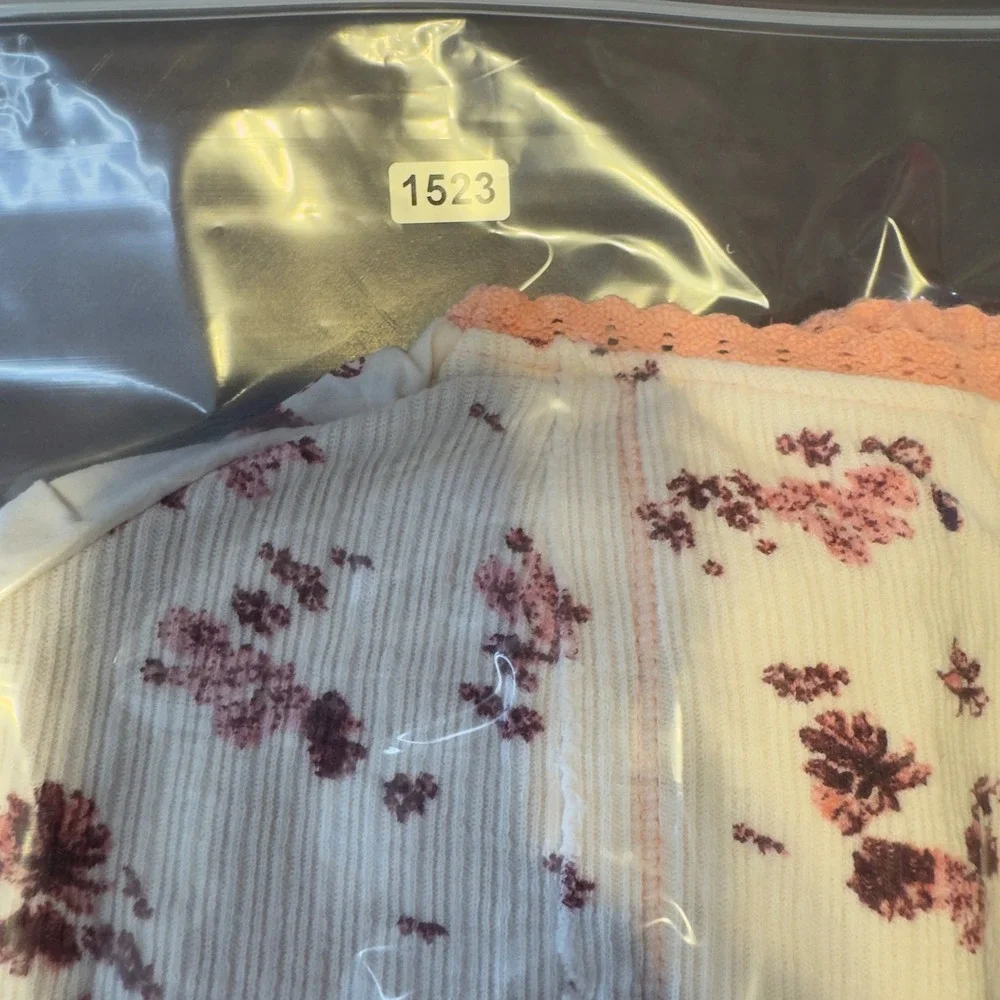 1523 | Anthropologie Floral Puff Sleeve Corset Top Coquette Cream Pink Womens XS